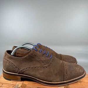 Johnston & Murphy Suede Cap Toe Oxford Shoes Mens 10.5M Brown Blue Laces